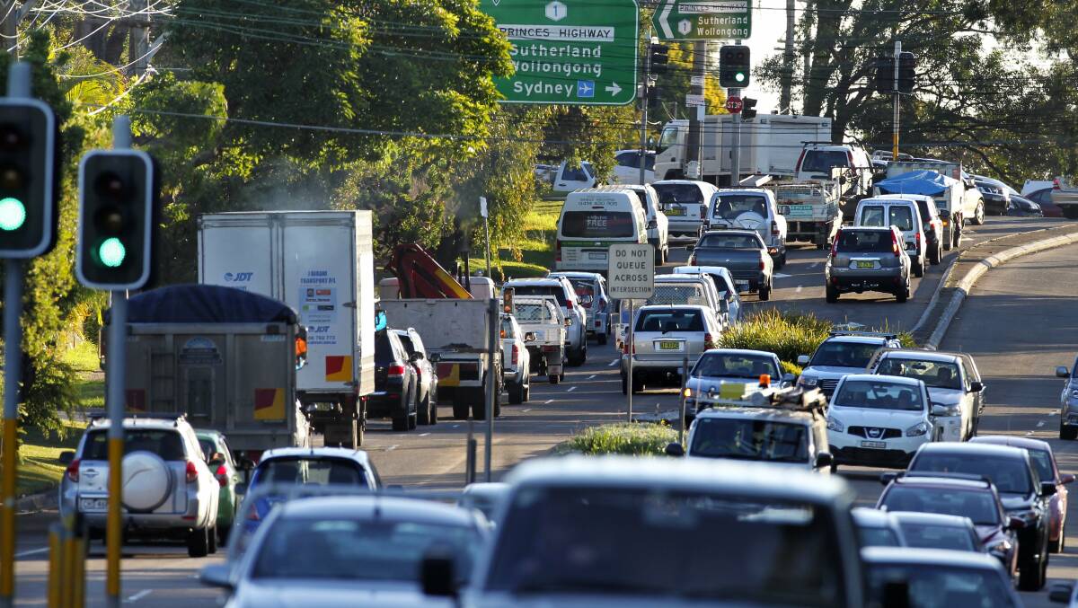 Funding call: Afternoon peak period traffic at the intersection of The Boulevarde and Princes Highway, Miranda.  Picture: John Veage