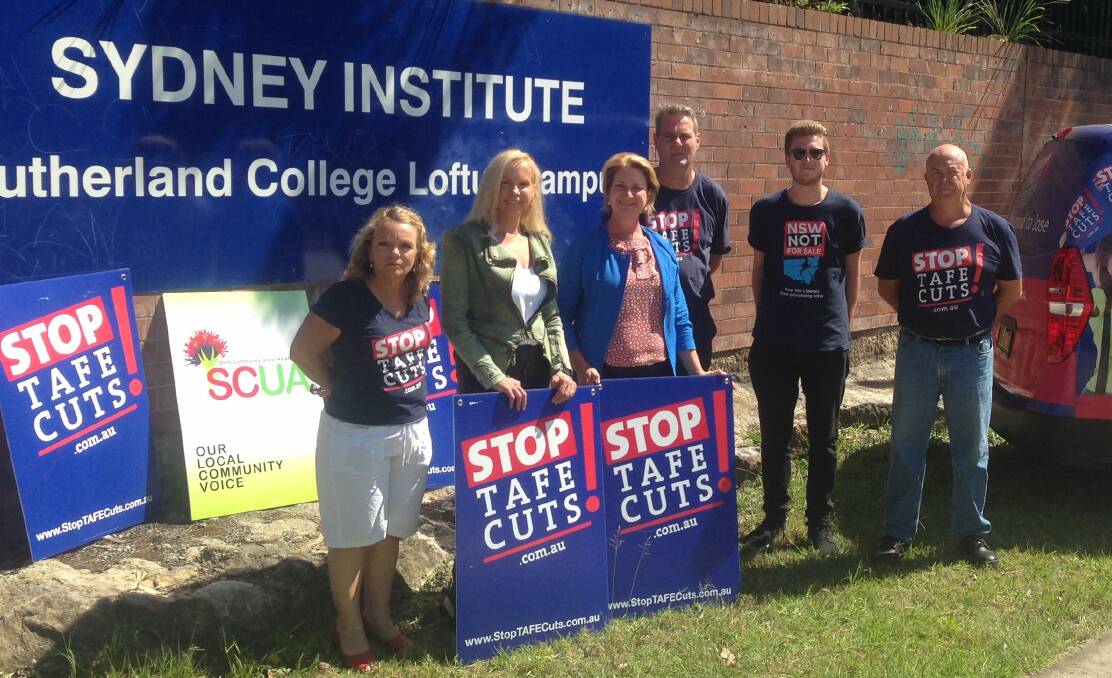 Future "unclear": Labor candidate Maryanne Stuart and union members protest against TAFE cuts at Loftus campus before the 2015 state election. Picture: supplied