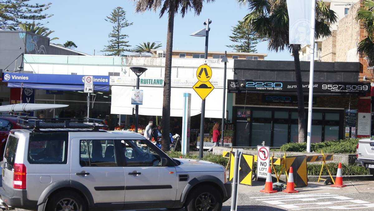 The left turn into Cronulla Street is partially blocked. Picture: Chris Lane