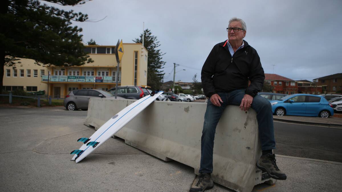 Council acts: Tony Little on a concrete barrier on the Esplanade next to the North Cronulla surf club and car park. Picture: John Veage