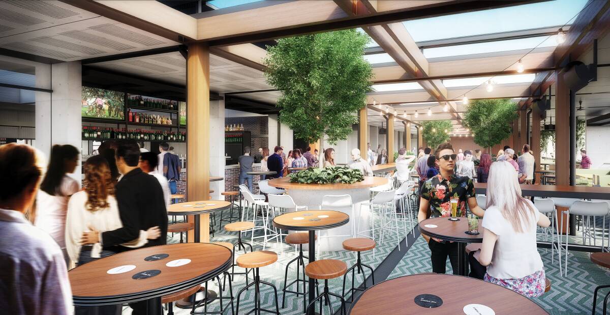 New and old: Artist's impression of the outdoor bar in The Prince, where 100-year-old timber is being used to help give "a clean, fresh, earthy feel". Picture: Feros Group