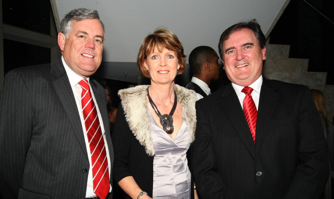Kevin and Frances Greene with chief executive of the St George Illawarra Dragons at a club medal presentation. Picture: Sylvia Liber
