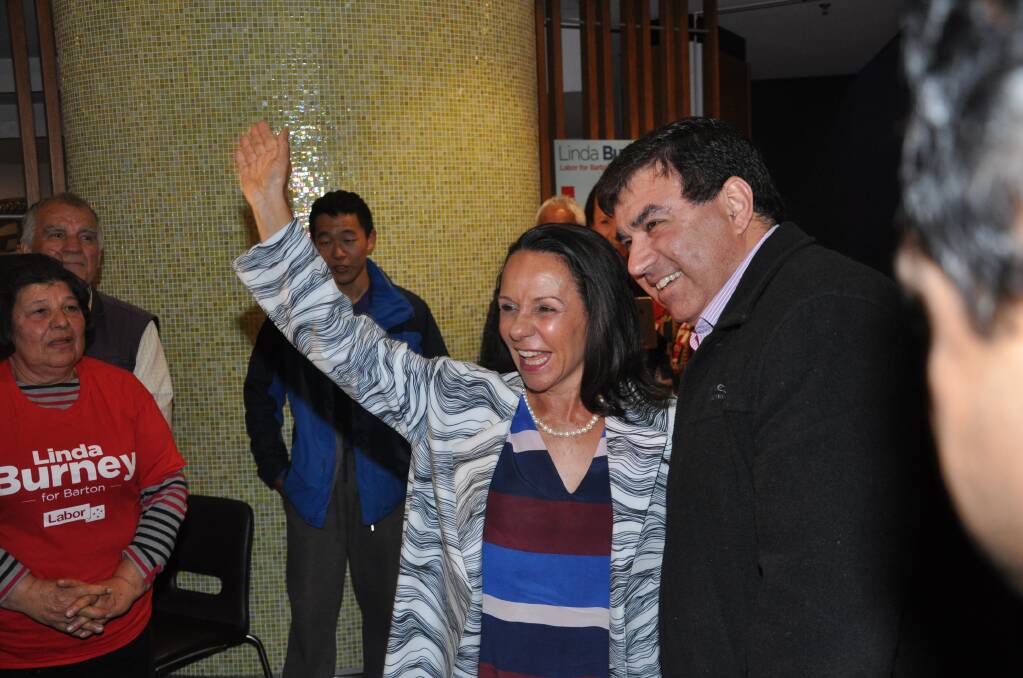 Linda Burney is greeted by jubilant supporters.
