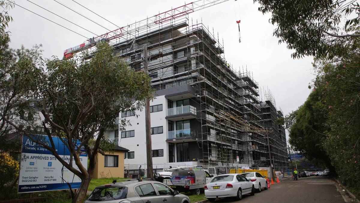 Under the proposal, a levy could be added to the cost of new apartments such as those under construction in the upzoned Pinnacle Street Precinct at Miranda. Picture: John Veage
