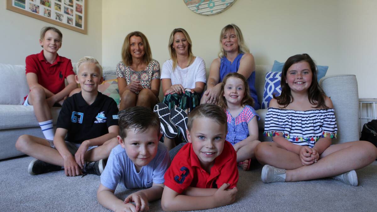 Fiona Cain (in white) with Gran Nannies Ro and Helen and children Beau, Zoe, Kingston, Riley,Harry and Georgie. Picture: John Veage