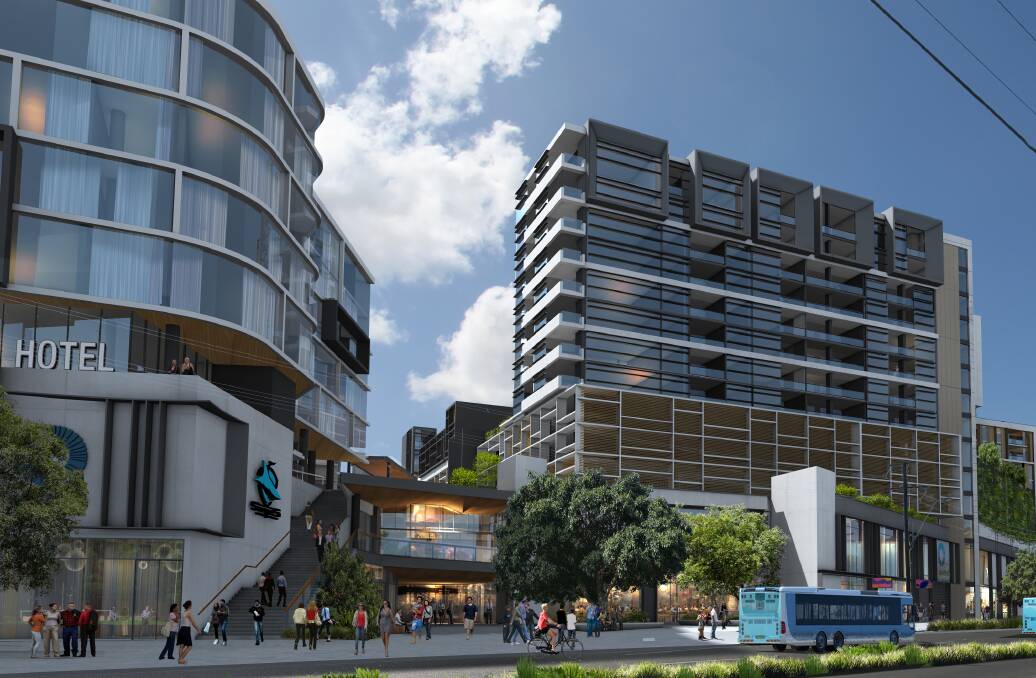 Final plans: Stage four includes a hotel, about 220 apartments above a retail centre, community spaces, centre of sports excellence and sports accommodation. 