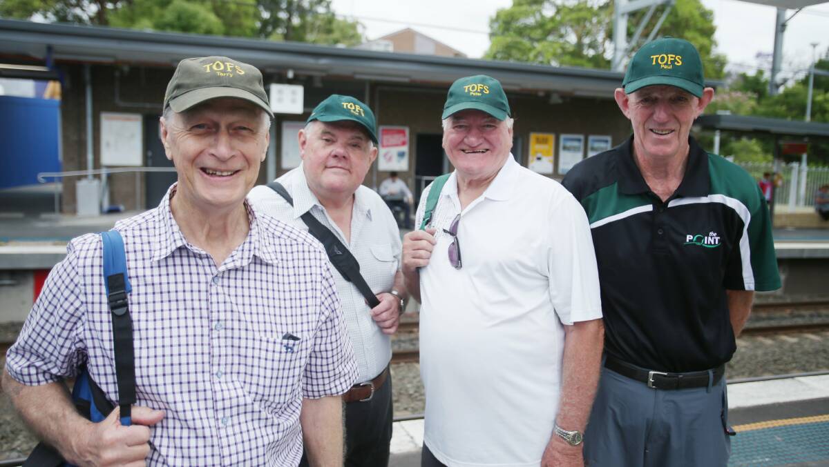 Men on the move: Terry O'Hara (left), Don Jackson, Peter Madden, and Paul Murphy at Jannali station. Picture: Chris Lane