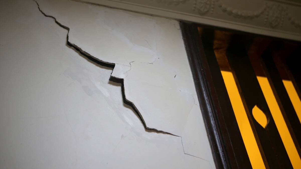 Responsbility denied: A crack in the hallway of the home owned by by John English and Kathryn Calman, a leader of WestCONnex Action Group. Picture: John Veage