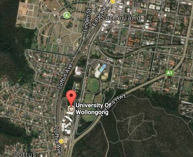 Proposed stadium site on land occupied by TAFE and the University of Wollongong, between Rawson Avenue and the railway line. Picture:  Google Maps