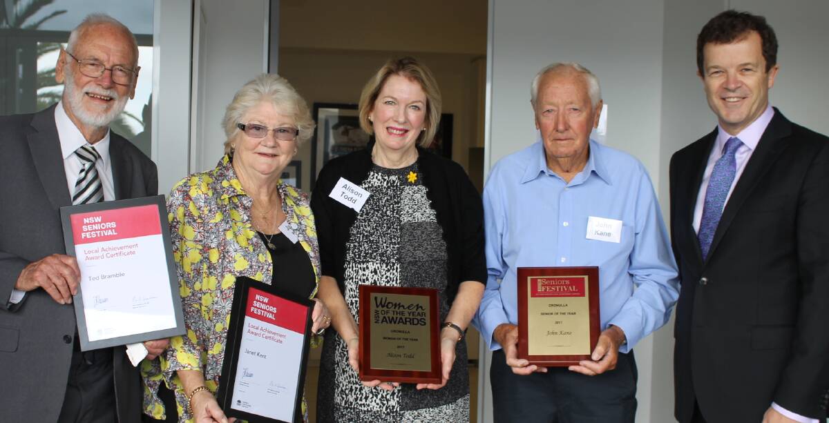 "Tireless contribution": Ted Bramble (left), Janet Kent, Alison Todd and John Kane with Mark Speakman.  Finalist Jackie Hull was unable to attend.  Picture: supplied