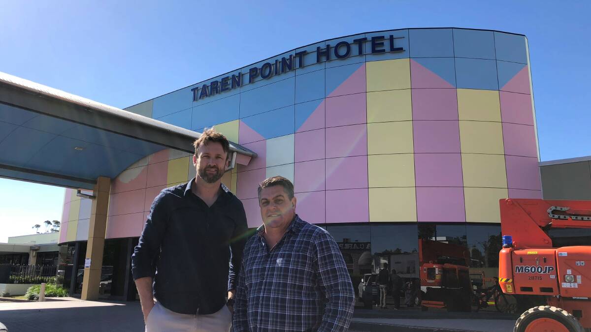 Chris Feros (right) and group operations manager Simon Johnston at the repainted Taren Point Hotel. Picture: supplied