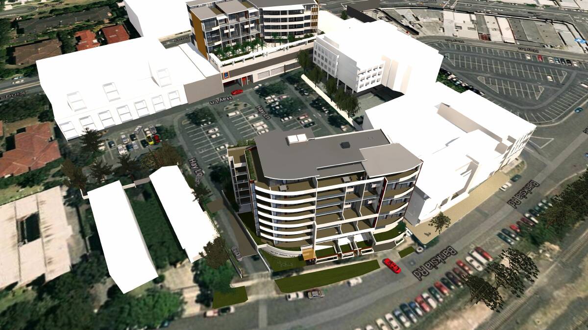 Caringbah changes: Artist's impression of the new apartment block facing Banksia Road and proposed Aldi development at rear. Picture: DA