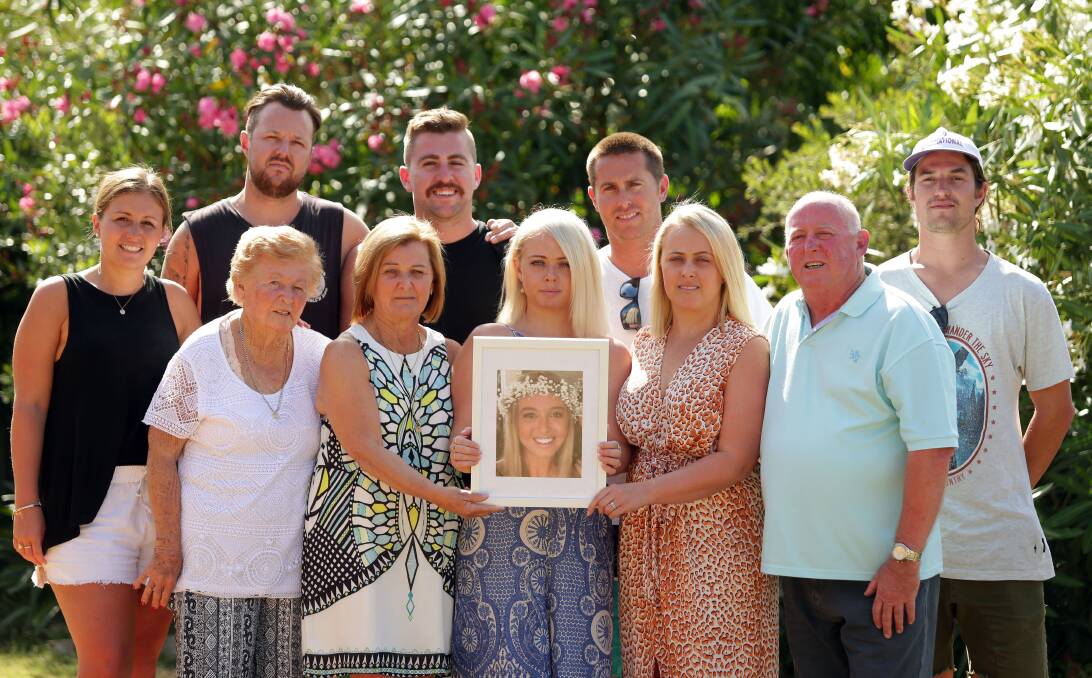 Family heartbreak: Front: Joan (Danielle's grandmother), Helen, Shannen, Samantha and Bill.  Back: Alex (Will's girlfriend), Aaron, Will (brother), Clint (brother-in-law) and Liam (Aaron's brother). Picture: Chris Lane