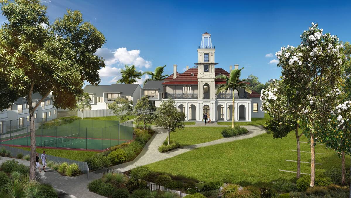 Anyone for tennis?: Artist's impression of public open space around the restored mansion. Image: supplied 