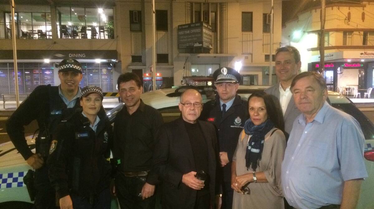 Friday night operation: Police from St George local area command with John Stamas, manager of Bay Vista, Bill Mougios, owner of The Grand Roxy, Inspector Leonard James, ALP candidate for Barton, Linda Burney, Steve Kamper and Bill Saravinovski. Picture: supplied
