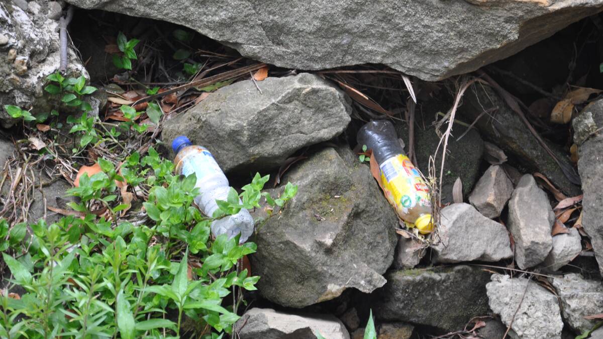 Drink containers in a stream leading to Georges River.