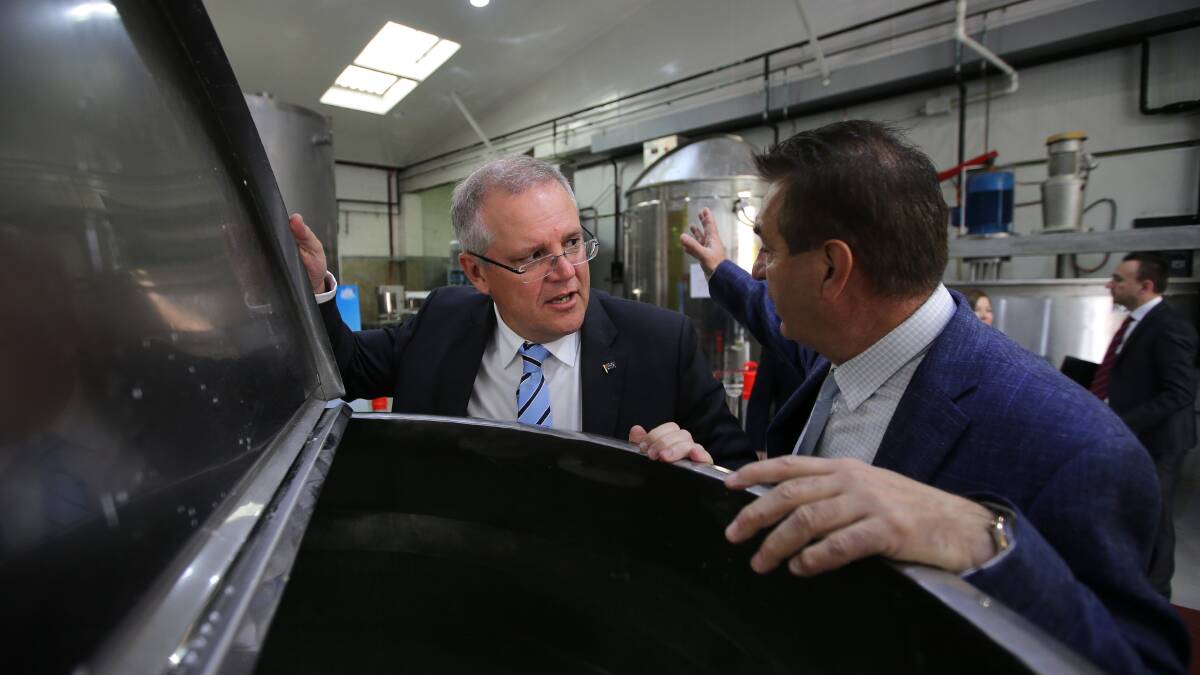 More jobs: Scott Morrison and managing director, Zvonko Jordanov at the opening of an expansion of G&M Australian Cosmetics at Taren Point in August this year. Picture: John Veage