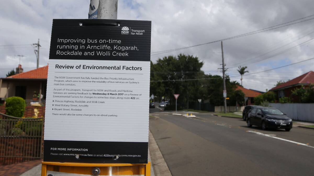 A notice of intended changes on a bus stop in Bryant Street, Rockdale. Picture: John Veage