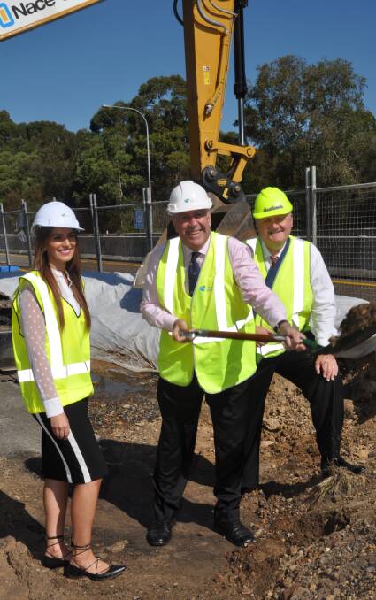 Under way: Miranda MP Eleni Petinos, Duncan Gay and Heathcote MP Lee Evans promote the start of major work on the $40 million widening of Alfords Point Road.