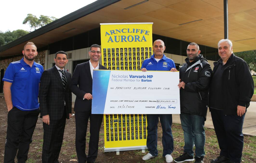 Waiting to be cashed: Nick Varvaris and club officials at the announcement of the $1.1 million promise. Picture: supplied