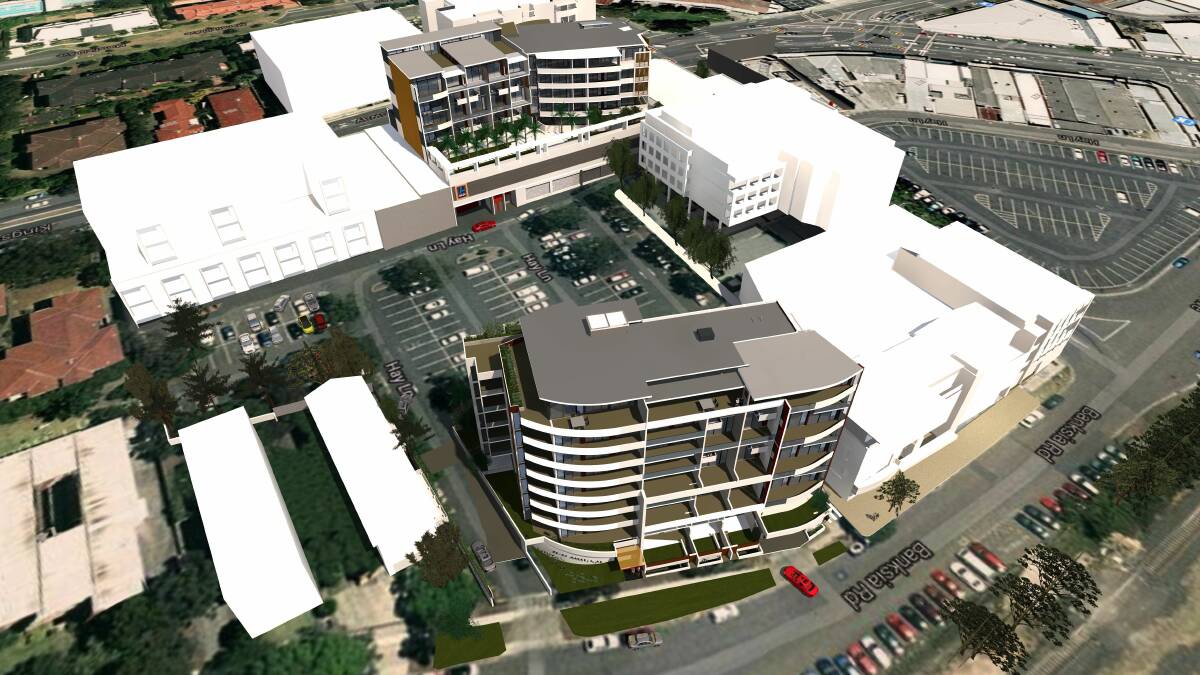 Precinct plan: Proposed new apartment block on Banksia Road in the foreground, with the council car park behind it and the proposed Aldi development at the back. Picture:  Banksia Road development DA.