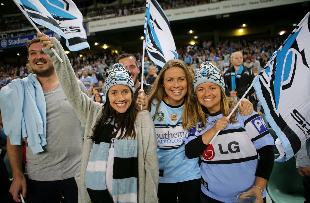 Sharks fans at the preliminary final. Picture: John Veage