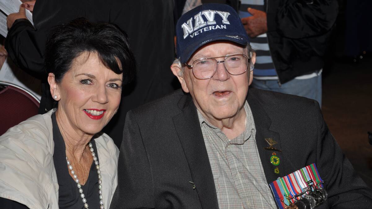 Engadine dawn service: Doug Newman, 90, who served in the RAN in WW11, with his daughter Melinda Ray.
