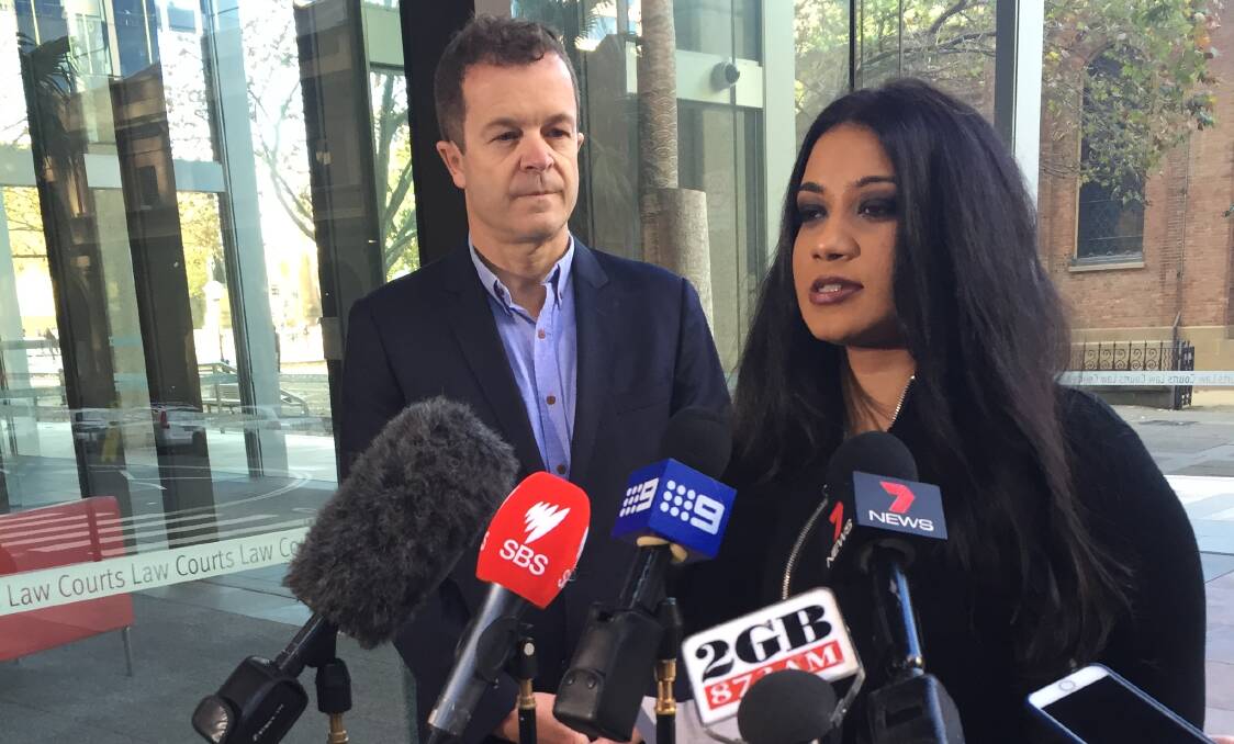 Targetting the "creeps": Attorney-General Mark Speakman and victim of image manipulation Noelle Martin. Picture: Jacob Saulwick