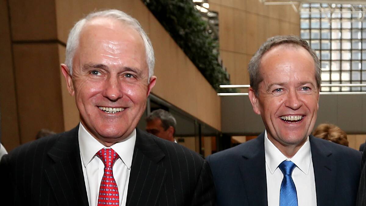 Let the counting begin: Malcolm Turnbull and Bill Shorten. Picture: Alex Ellinghausen 
