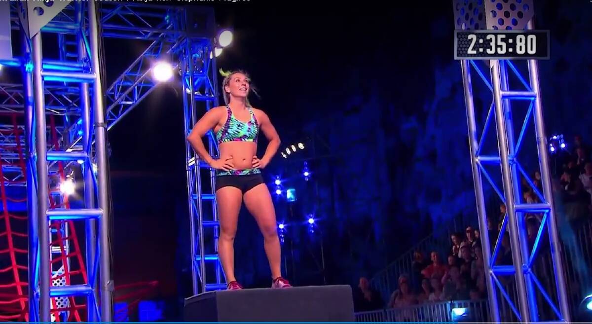 New challenge: Snowboarder Stephanie Magiros, who competed at the 2014 Sochi Olympics, competing in Australian Ninja Warrior. Picture: Channel 9