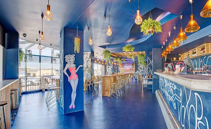 Blue by you: the look and feel of Stav's is that of a cool, casual New York bar and diner.