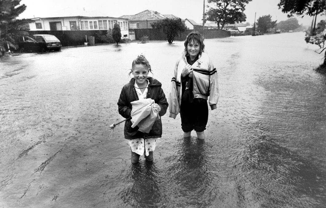 Melissa Goddard and Belinda Brennan had their own water amusement park on Captain Cook Drive, Kurnell, in 1990 after the remnants of Cyclone Nancy dumped more than 400mm of rain on Sydney. Thirty homes at Kurnell were flooded.