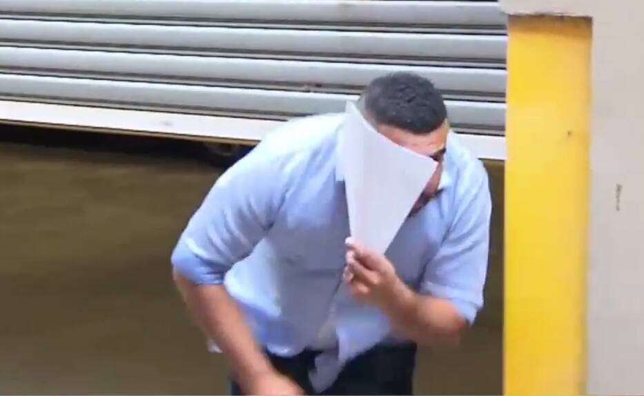 CBD brawl charge: South Hurstville man leaves Sydney City police station with his bail conditions. Picture: 9News