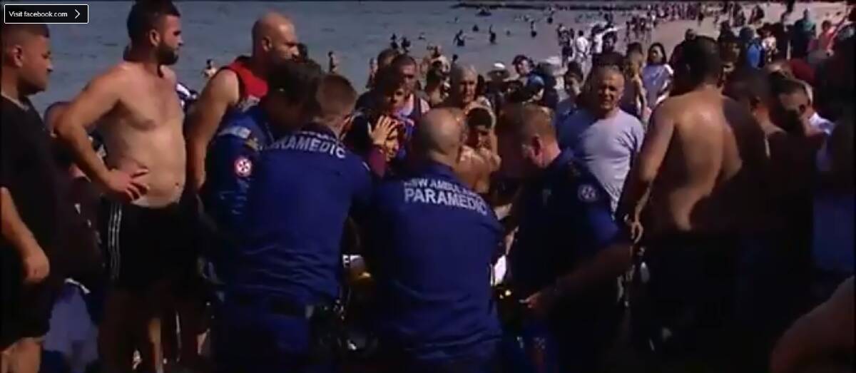 The scene at Ramsgate beach on Sunday afternoon after a man came off a jet ski on Botany Bay. Pictures: 7News