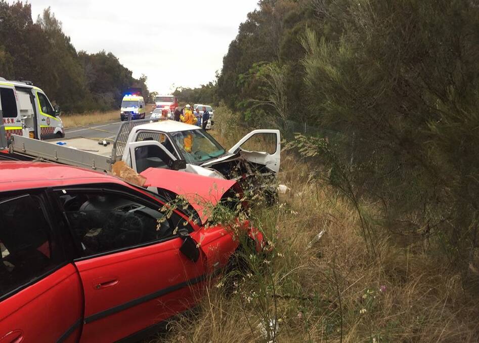 Accident scene: The serious crash at Lucas Heights in October which claimed the life of a 63-year-old woman. Picture: CareFlight