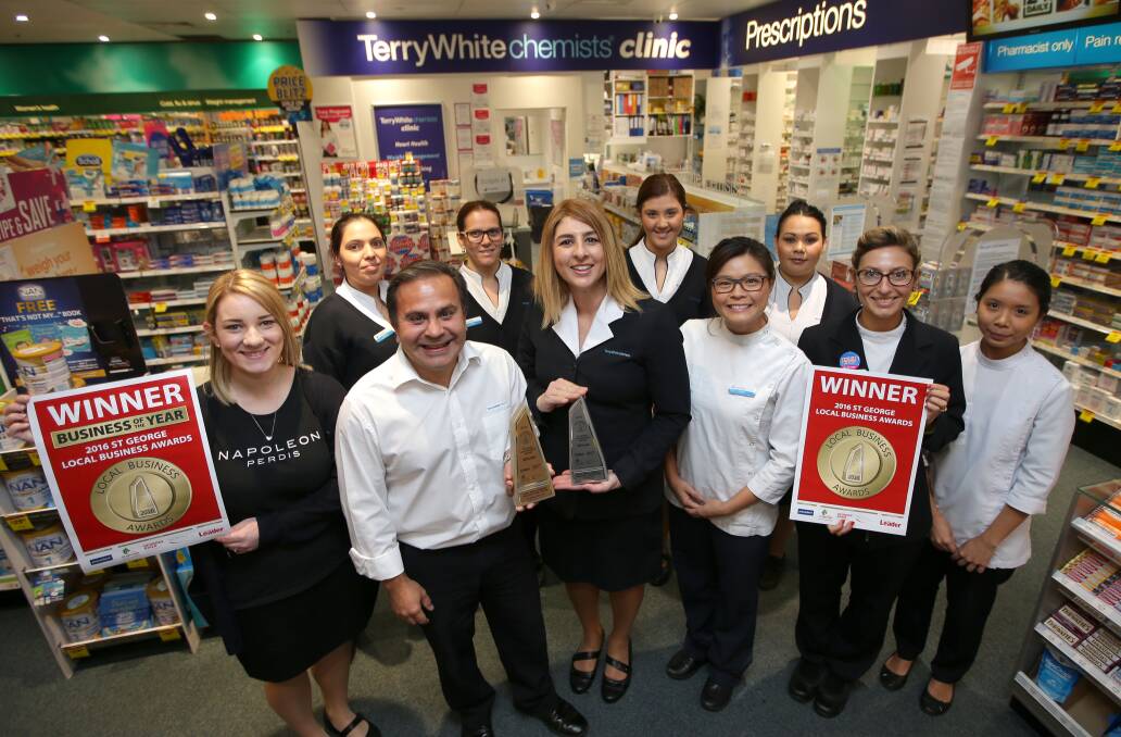Team effort: The staff at Terry White Chemists, Kogarah Town Centre are proud winners of this year's Business of the Year award. Picture: John Veage