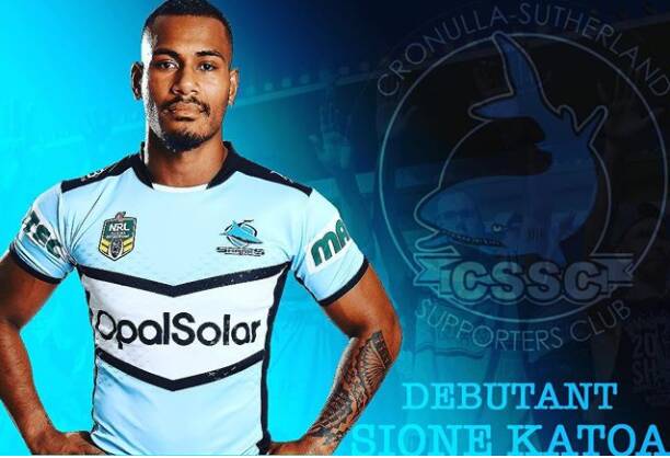 Rookie Cronulla Sharks winger Sione Katoa. Picture: @cssc