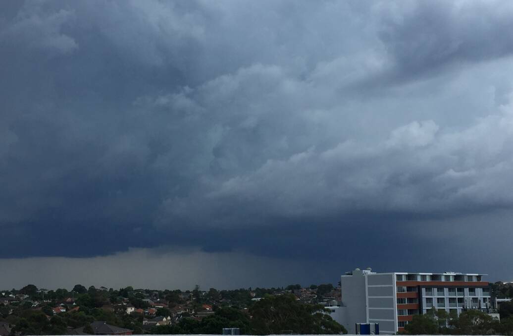 Heading our way: a storm front heads east towards St George and Sutherland Shire.