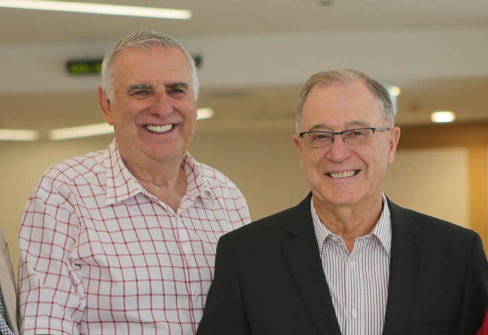 Chairman of the St George Hospital Cancer Care Centre Building Fund, Warren O'Rourke (right) with fellow committee member Rob Robson. Picture: John Veage