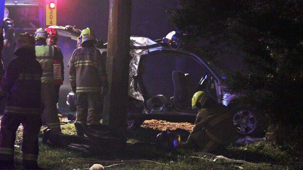 The car crashed into a telegraph pole on Willoughby Road, Wamberal. Photo: digicrew
