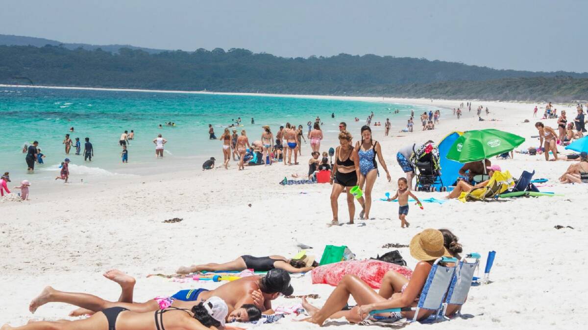 Holidaymakers have been flocking to Hyams Beach over the summer holidays. While there's plenty of space on the sand, the village is struggling to cope with the influx of cars. Photo: supplied
