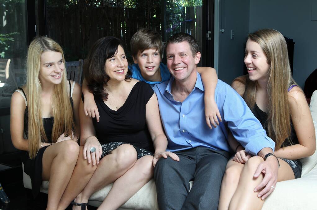 Family signs up: Mike Baird with wife Kerryn and their children (from left) Cate, Luke and Laura. Picture: Janie Barrett