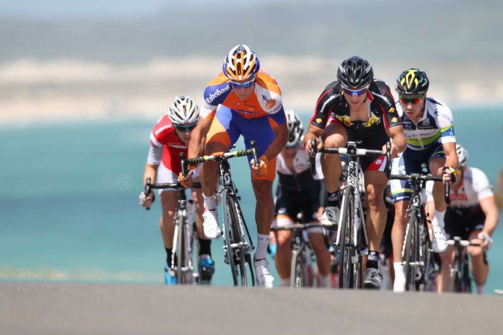 Uphill battle: NSW Grand Prix cyclists at Cronulla. Picture: John Veage