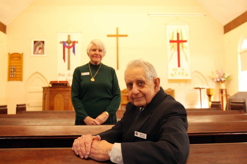 Ninety up: South Cronulla Uniting Church congregation members Joy Kerslake and Monty Silver. Picture: Chris Lane
