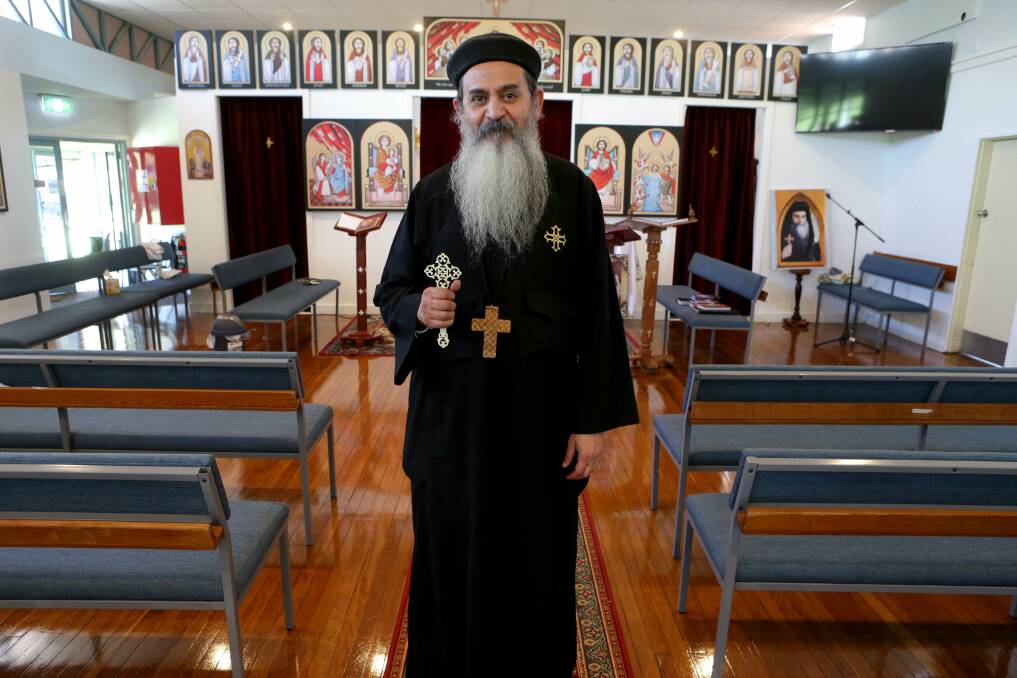 Reaching out: Father Yousef Fanous in the new Coptic Christian Centre. Picture: Jane Dyson