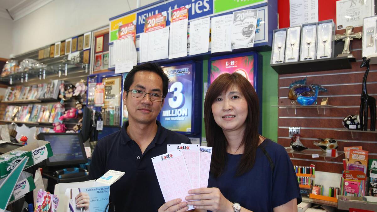 Kogarah Newsagency: Negative effect allowing big businesses to sell lottery tickets will have on smaller suburban newsagents. Shows Matthew Kesuma and Janny Jap. Picture Chris Lane