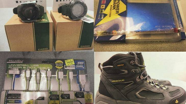Solar watches, hiking boots and chargers bound for Islamic State. Photo: NSW District Court