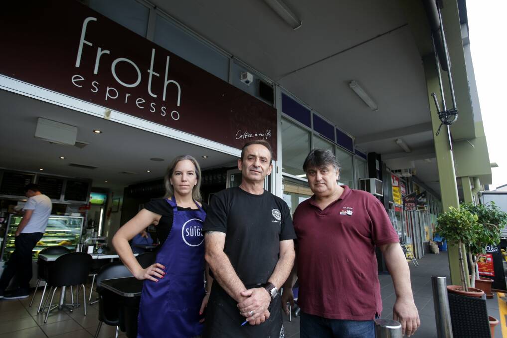 Shape up or ship out: Ramsgate Beach Plaza traders reckon the IGA store is killing their business. Niki Taylor, Andy Omopoulos and Michael Pilman. Picture: Chris Lane