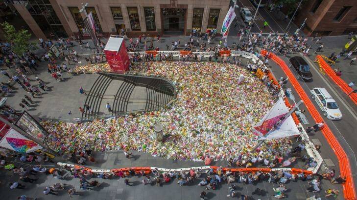 From above: flowers fill Martin Place.  Photo: Cole Bennetts