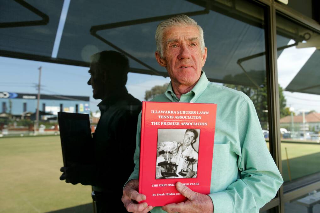 Launch: Hurstville-born tennis great Ken Rosewall launching the Illawarra Tennis Association book history which he features on the front cover. Picture Chris Lane